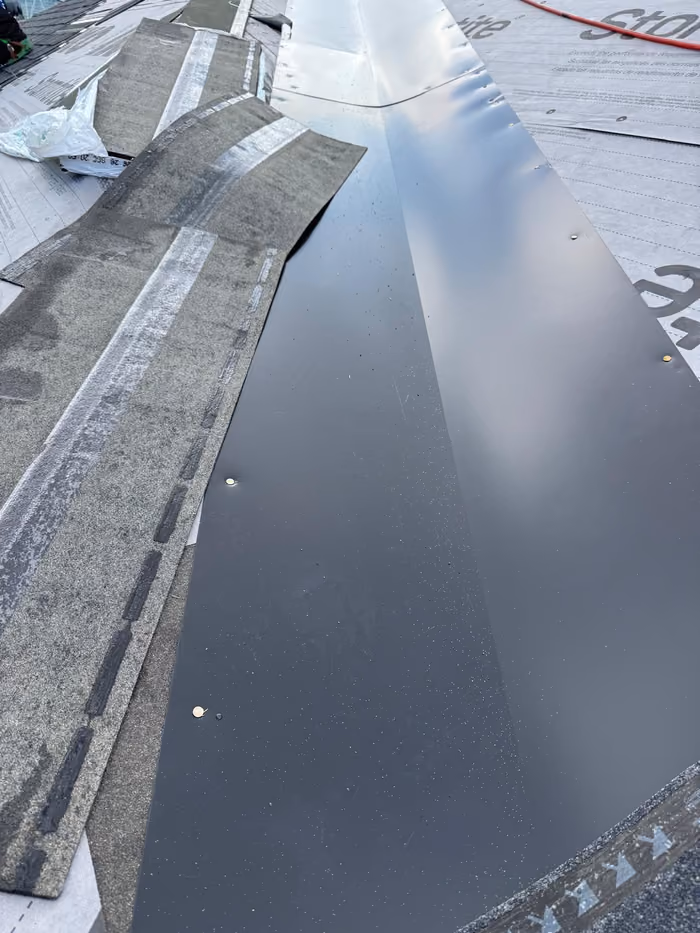 Ice and water membrane installed in valley