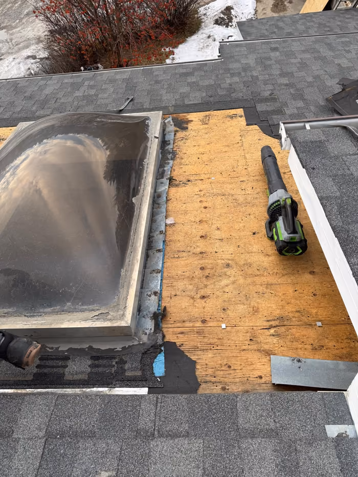 Old dome skylight removed exposing plywood deck