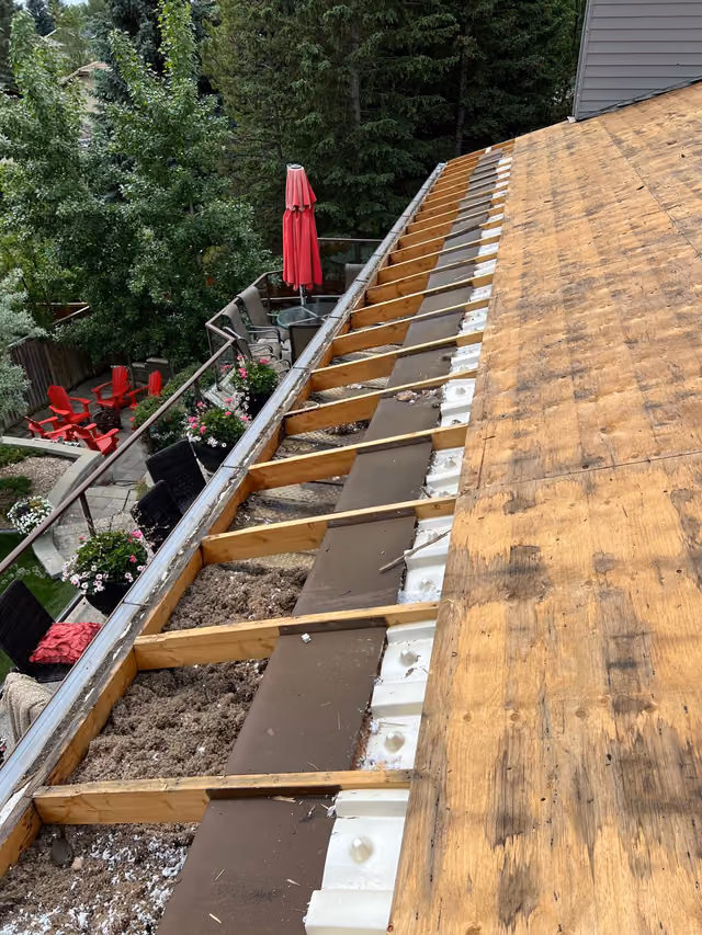 Open eave rafter tails with insulation baffles visible